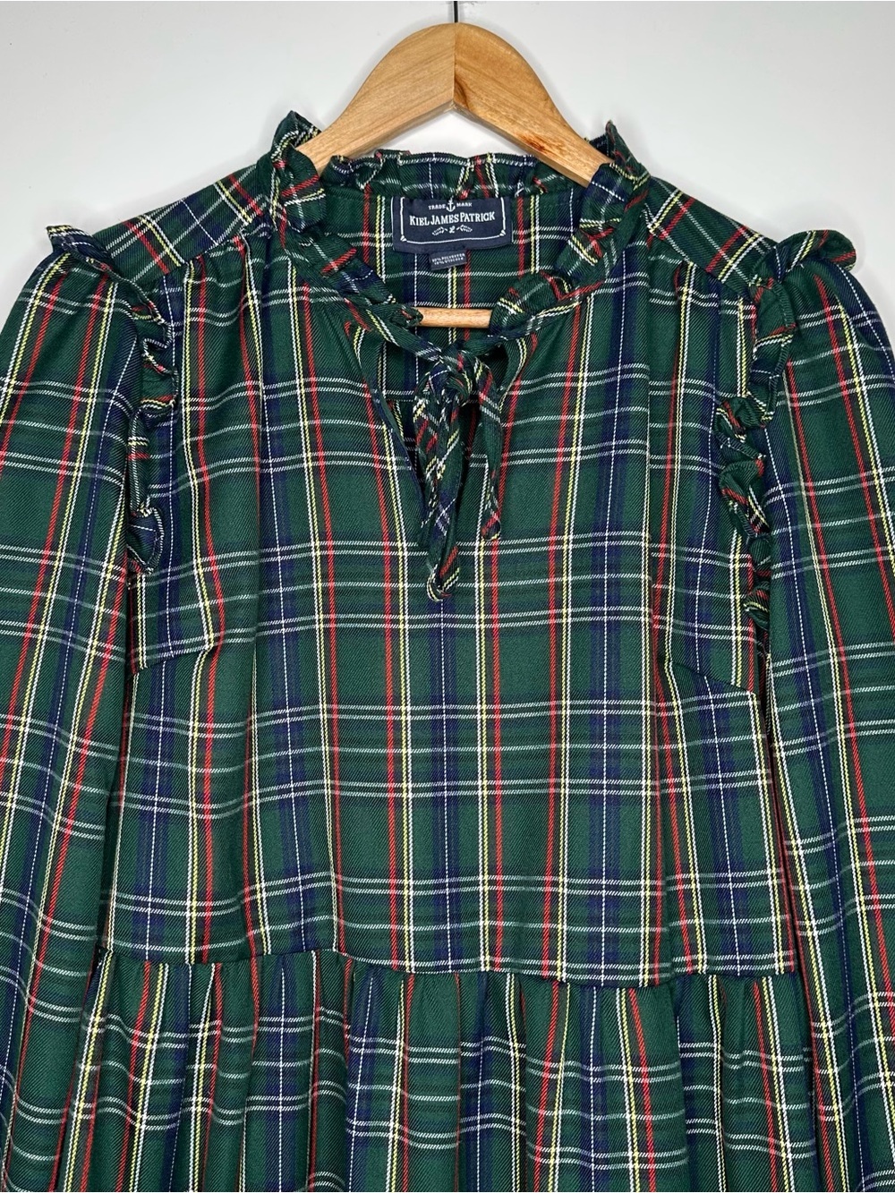 Kiel James Patrick Evelyn Plaid Ruffle Tiered Dress Green Large - Picture 5 of 10